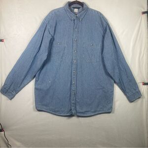 Vintage OshKosh Railroad Stripe Work Shirt Men's XXLT 70-80's Button Down